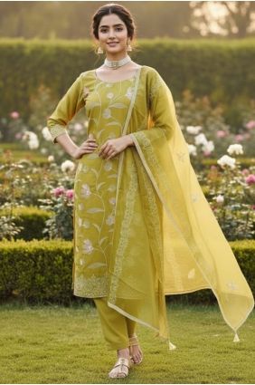 Cotton Mustard Salwar Kameez in Embroidered SK15698