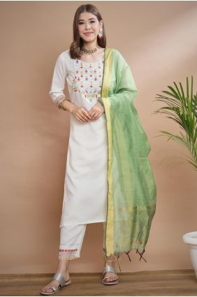 Embroidered Cotton White Salwar Kameez with Dupatta SK15746