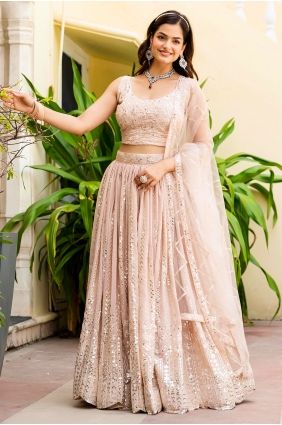 Faux georgette Lehenga Choli with Embroidered in Beige LC9059