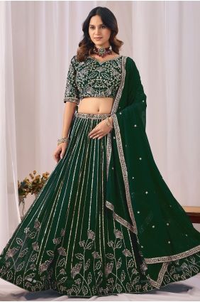 Green Faux georgette Embroidered Lehenga Choli with Dupatta LC9122