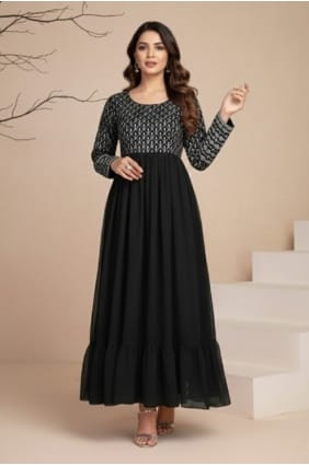 Georgette Embroidered Black Gown Dress with Dupatta GW1196