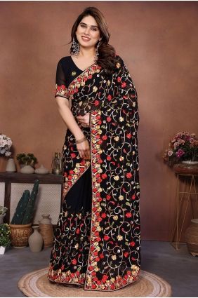 Black Embroidered Georgette Saree SR29886