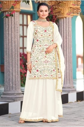 Embroidered Eid Lehenga Suit in Off white Georgette LS071