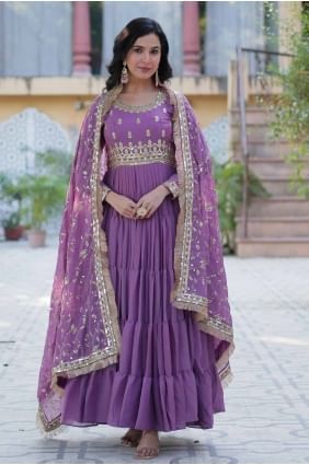 Embroidered Georgette Onion  Gown Dress with Dupatta GW1054