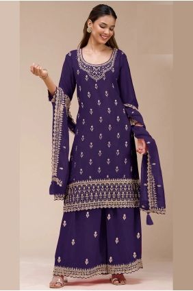 Purple Georgette Palazzo Suit with Embroidered PZ4406