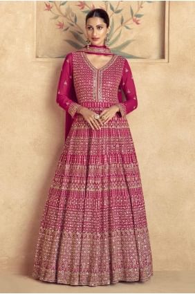 Embroidered Georgette Pink Gown Dress with Dupatta GW1095