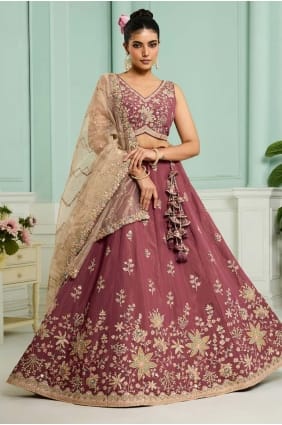 Georgette Lehenga Choli with Embroidered in Rose gold LC8806