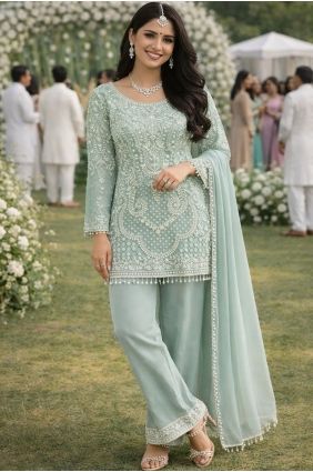 Embroidered Georgette Sea green Salwar Kameez with Dupatta SK15763
