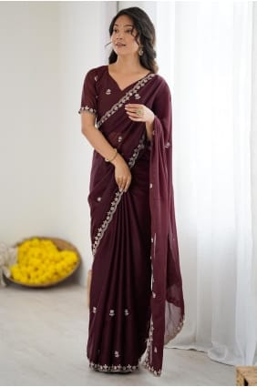Burgundy Georgette Saree with Embroidered SR29586