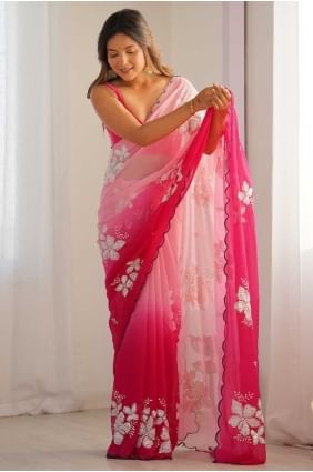 Pink Embroidered Georgette Saree SR28699