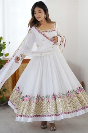White Georgette Embroidered Anarkali Suit with Dupatta AS4119