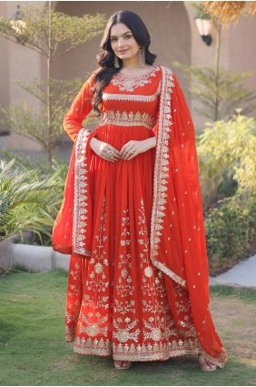 Embroidered Georgette Gown Dress in Fenta GW1343