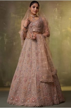 Beige Tissue Embroidered Lehenga Choli with Dupatta LC8852