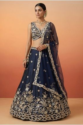 Dark Blue Tissue Lehenga Choli with Embroidered LC9169