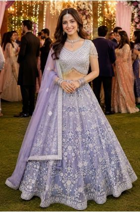 Embroidered Net Lehenga Choli in Lavender LC9046