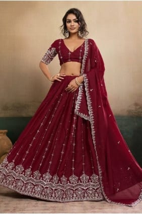 Maroon Embroidered Georgette Lehenga Choli LC8984