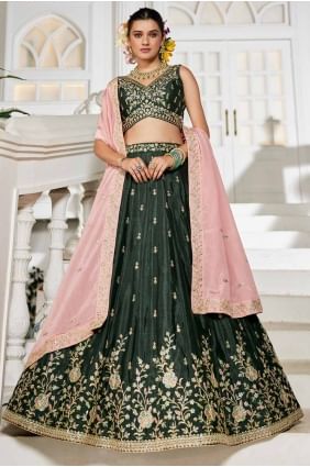 Embroidered Lehenga Choli in Olive  Chiffon LC8504