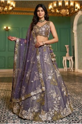 Embroidered Tissue Purple Lehenga Choli with Dupatta LC9179