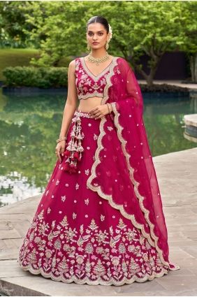 Embroidered Tissue Lehenga Choli in Rani pink LC9156