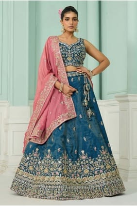 Embroidered Silk Teal Lehenga Choli with Dupatta LC8791