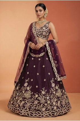 Wine Tissue Lehenga Choli with Embroidered LC9171