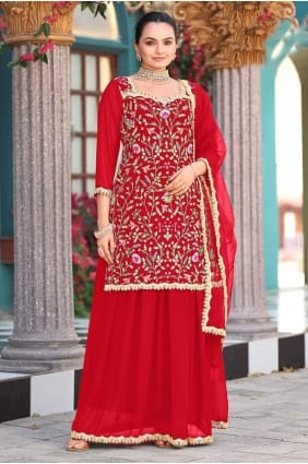 Red Eid Lehenga Suit in Georgette with Embroidered LS082