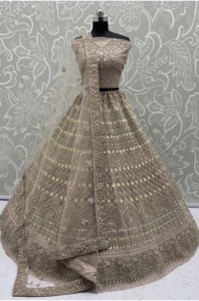 Beige Lehenga Choli in Embroidered Net LC8759