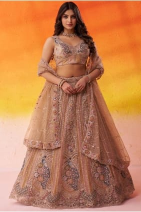 Net Lehenga Choli with Embroidered in Beige LC8861