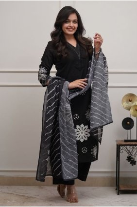 Embroidered Rayon Palazzo Suit in Black PZ4532