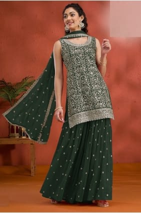 Georgette Palazzo Suit in Green with Embroidered PZ4230