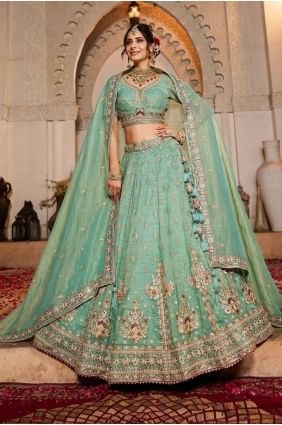 Embroidered Party Lehenga Choli in Sea green  Tissue LC8350
