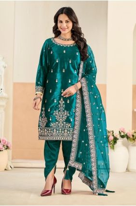 Velvet Rama Patiala Suit in Embroidered SK15678