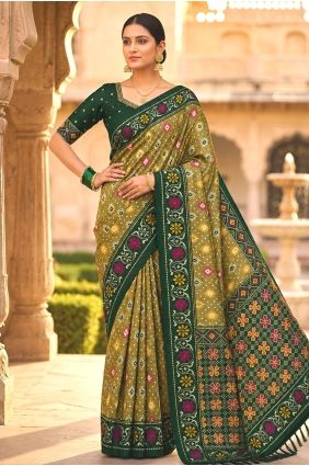 Mahendi Saree in Patola silk with Embroidered SR30119