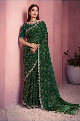 Green Saree in Satin with Embroidered,printed SR29055