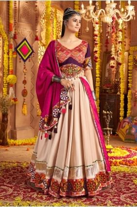 Rayon Lehenga Choli in Beige with Embroidered LC8541