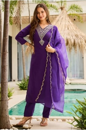 Weaving Chanderi Salwar Kameez in Blue with Dupatta SK155882