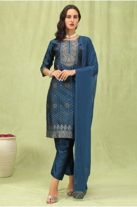 Blue Salwar Kameez with Embroidered Jacquard SK15839