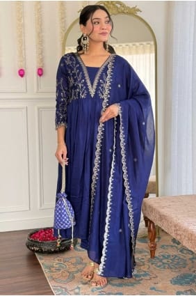 Embroidered Silk Salwar Kameez in Blue with Dupatta SK155852