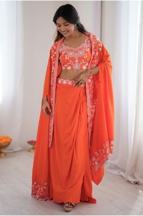 Orange Salwar Kameez with Embroidered Crepe SK15672