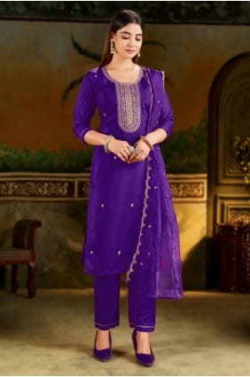 Purple Embroidered Silk Eid Salwar Kameez SK155940