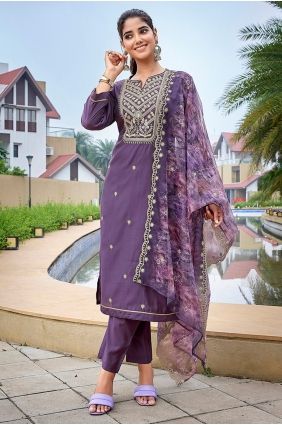 Purple Salwar Kameez with Embroidered Silk SK15776