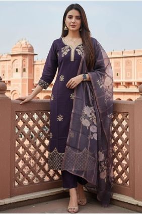 Wine Embroidered Salwar Kameez in Viscose SK15669