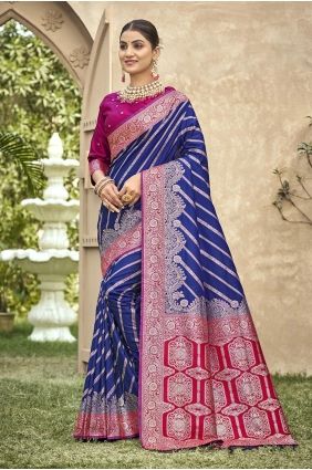 Saree in Blue Banarasi silk with Embroidered SR29768