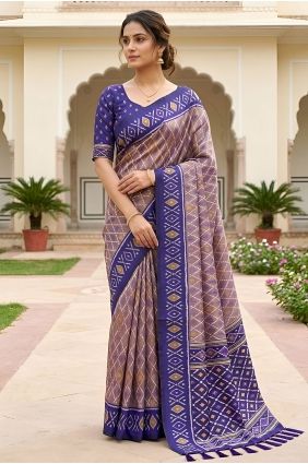 Saree in Grey Patola silk with Embroidered SR30159