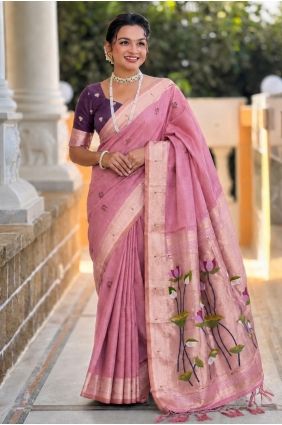 Cotton Saree with Embroidered in Pink SR30133