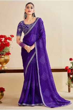 Purple Saree with Embroidered Chiffon SR29352