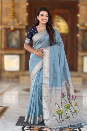 Sky blue Saree with Embroidered Cotton SR30131
