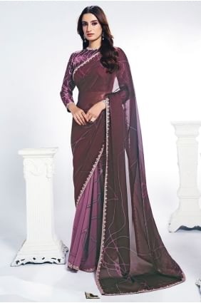 Wine Saree with Embroidered Satin SR28947