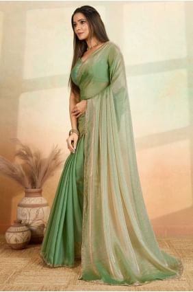 Satin Embroidered Pista Saree with Blouse SR28706
