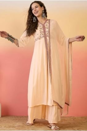 Embroidered Sharara Suit in Peach Silk SS1245